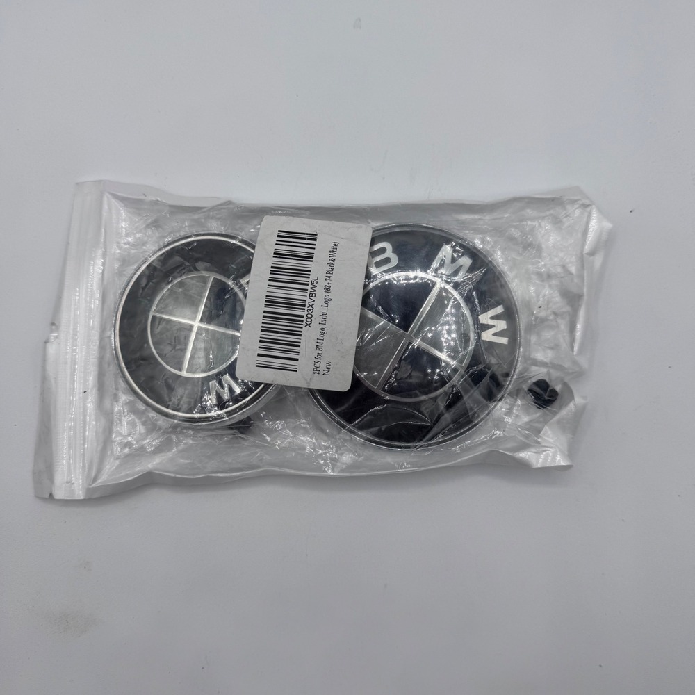 BMW 82mm and 74mm Hood Trunk Emblem Set Black and White Replacement Badges 2pc